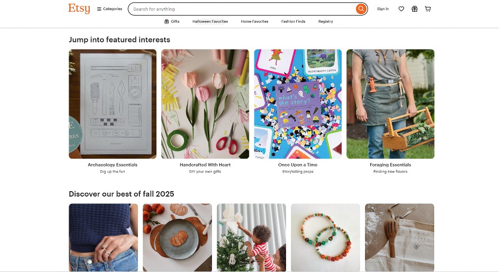 Etsy's website homepage.