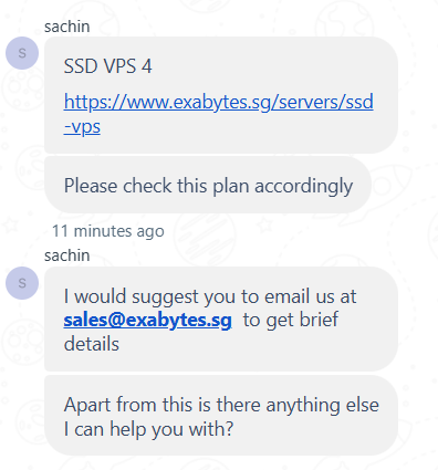 screenshot of Exabytes Livechat conversation