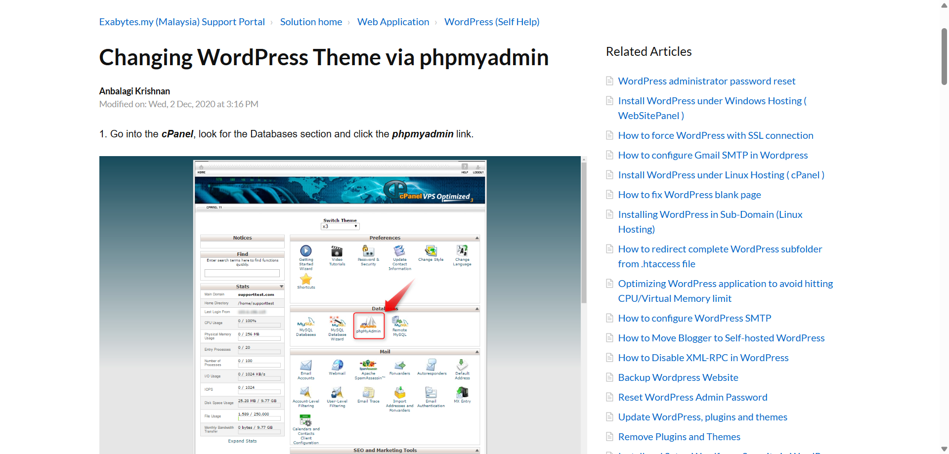 screenshot of Exabytes help article