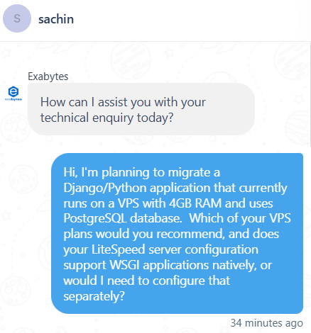 screenshot of Exabytes Livechat conversation