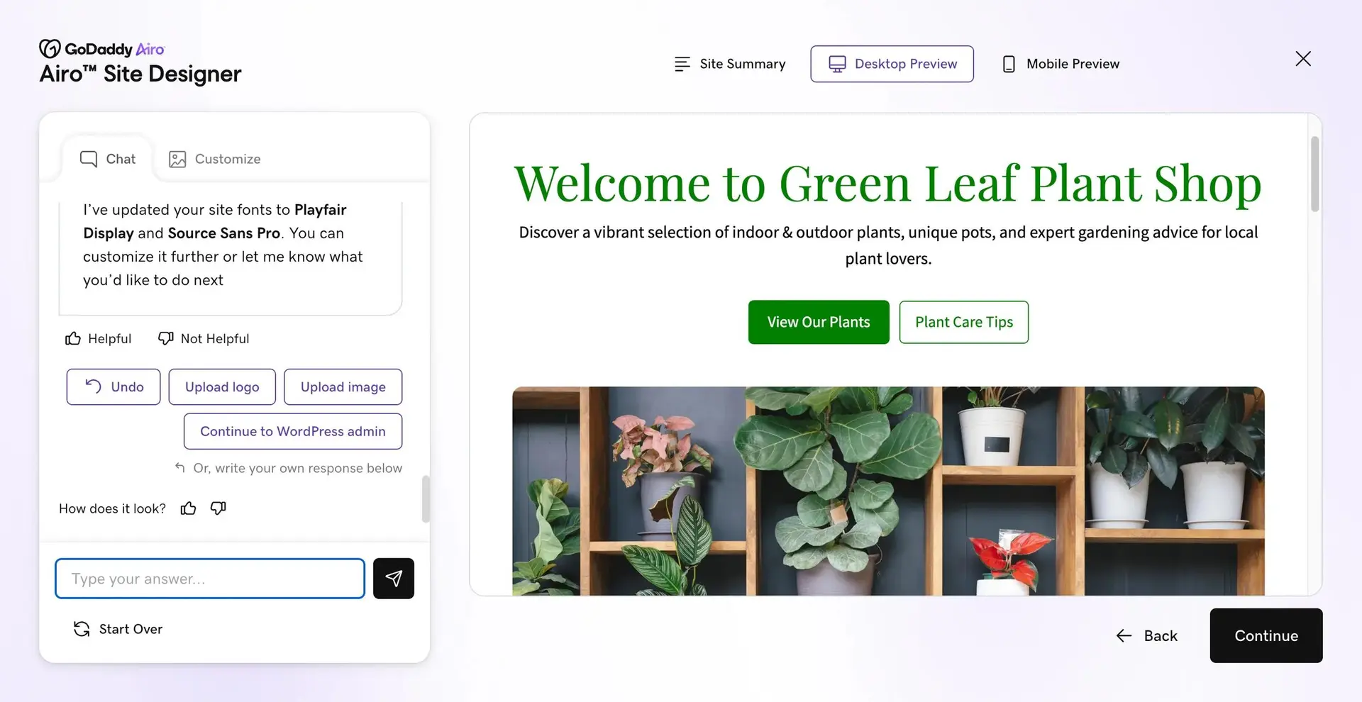 screenshot of Godaddy site designer