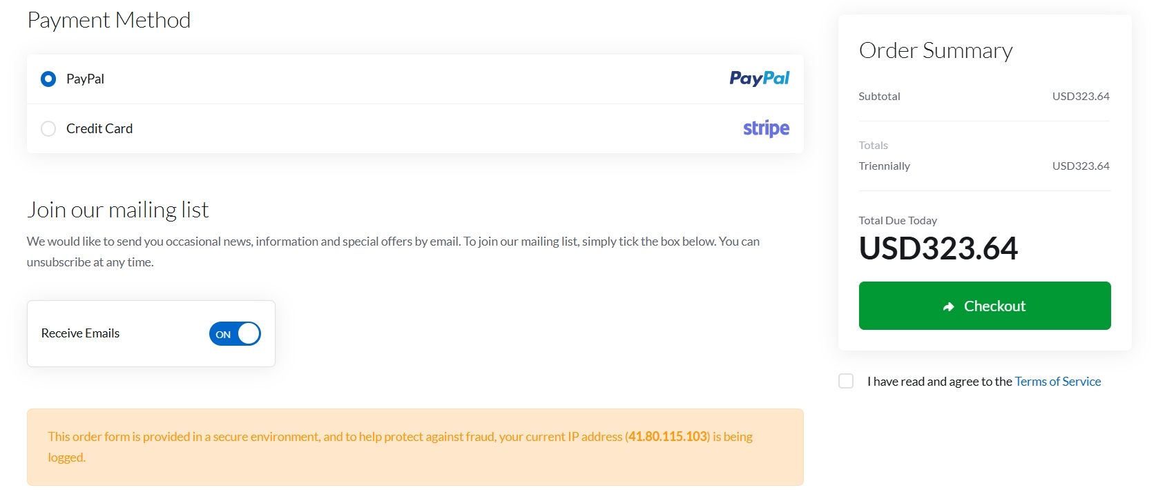 screenshot of Exabytes payments methods