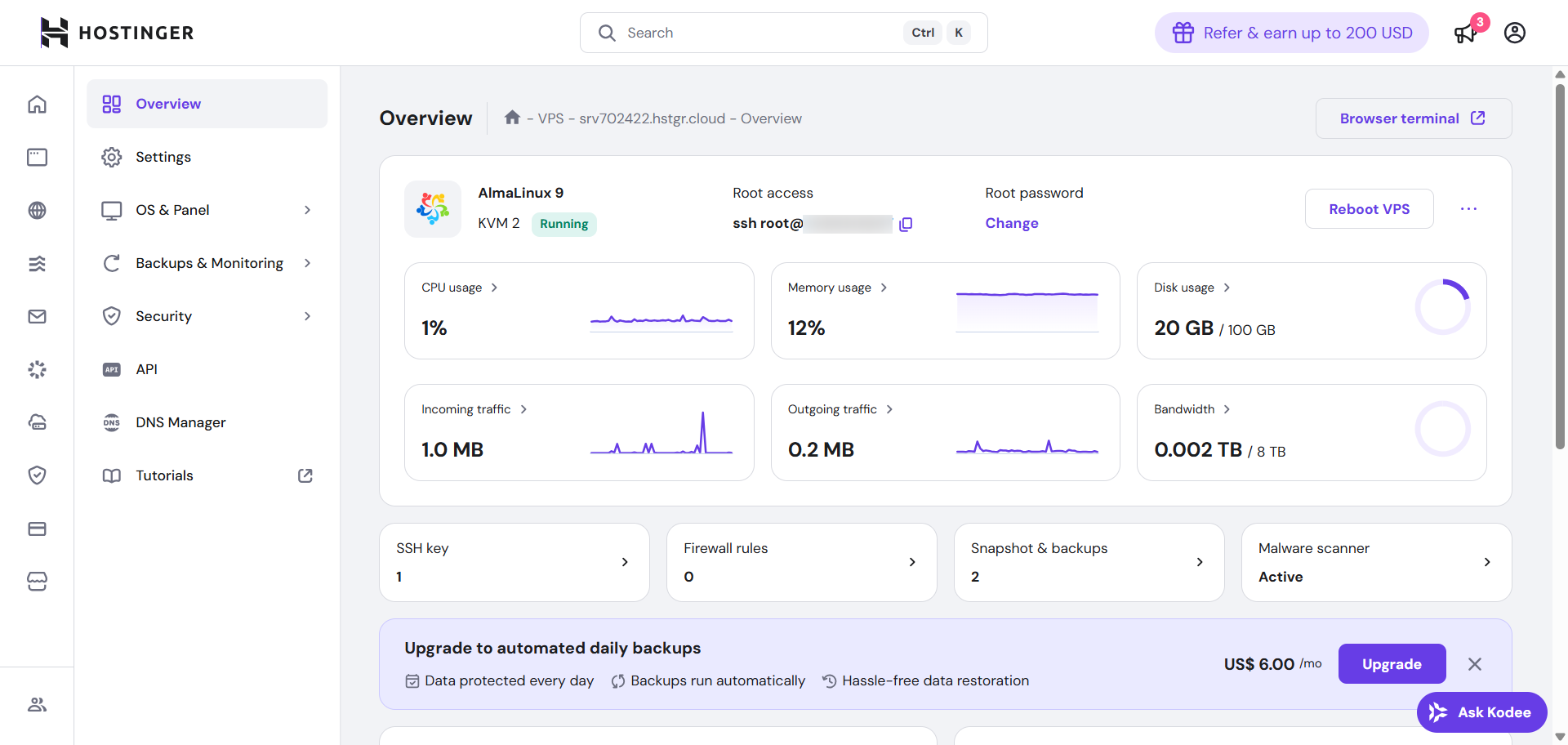 screenshot Hostinger Overview panela