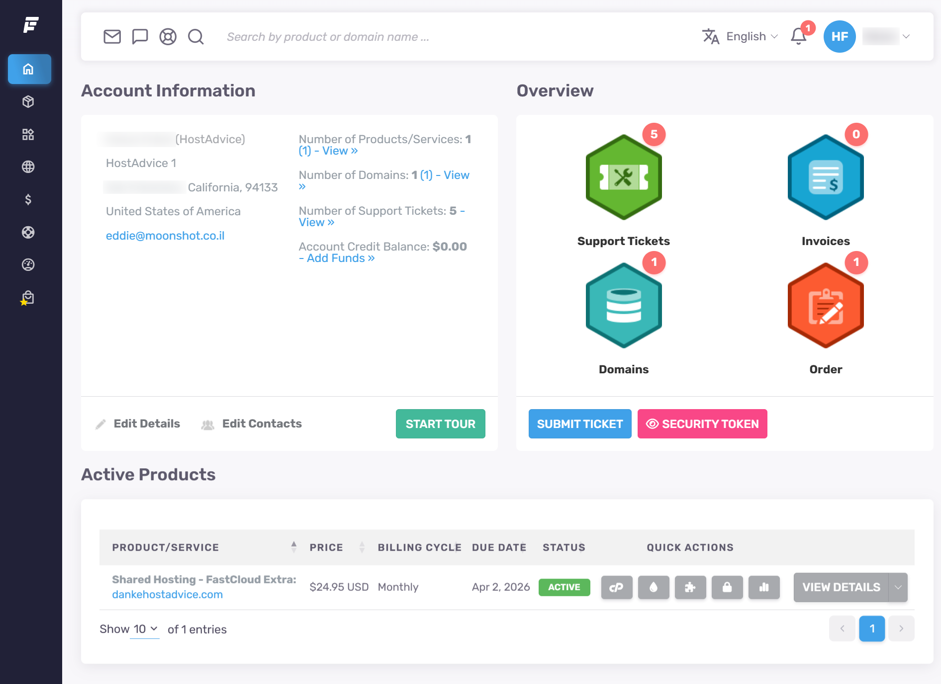 screenshot hexagonalnih widget-a FastComet