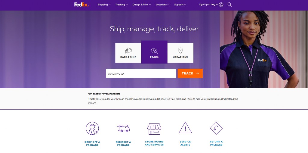 FedEx's website homepage.