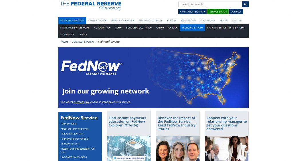 FedNow's website homepage.