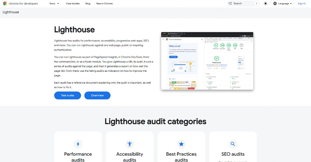 Google Lighthouse homepage.