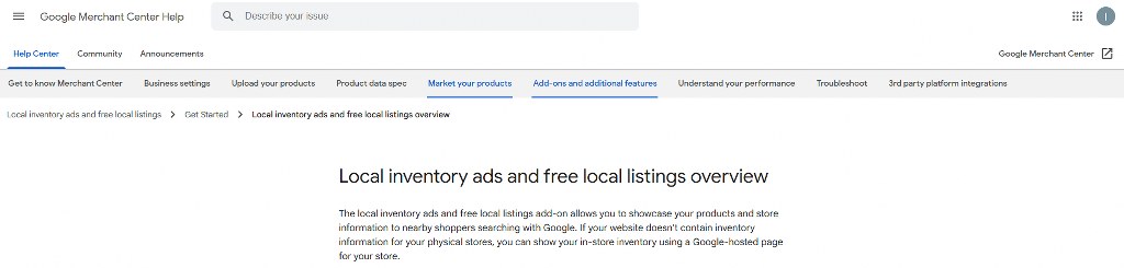 Google Merchant Center Inventory Ads page.
