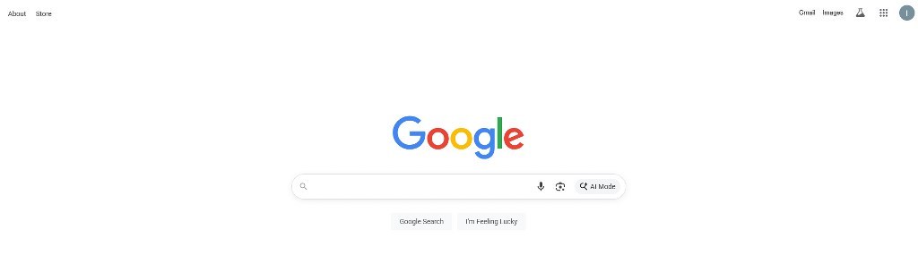 Google Search homepage with minimalistic design.