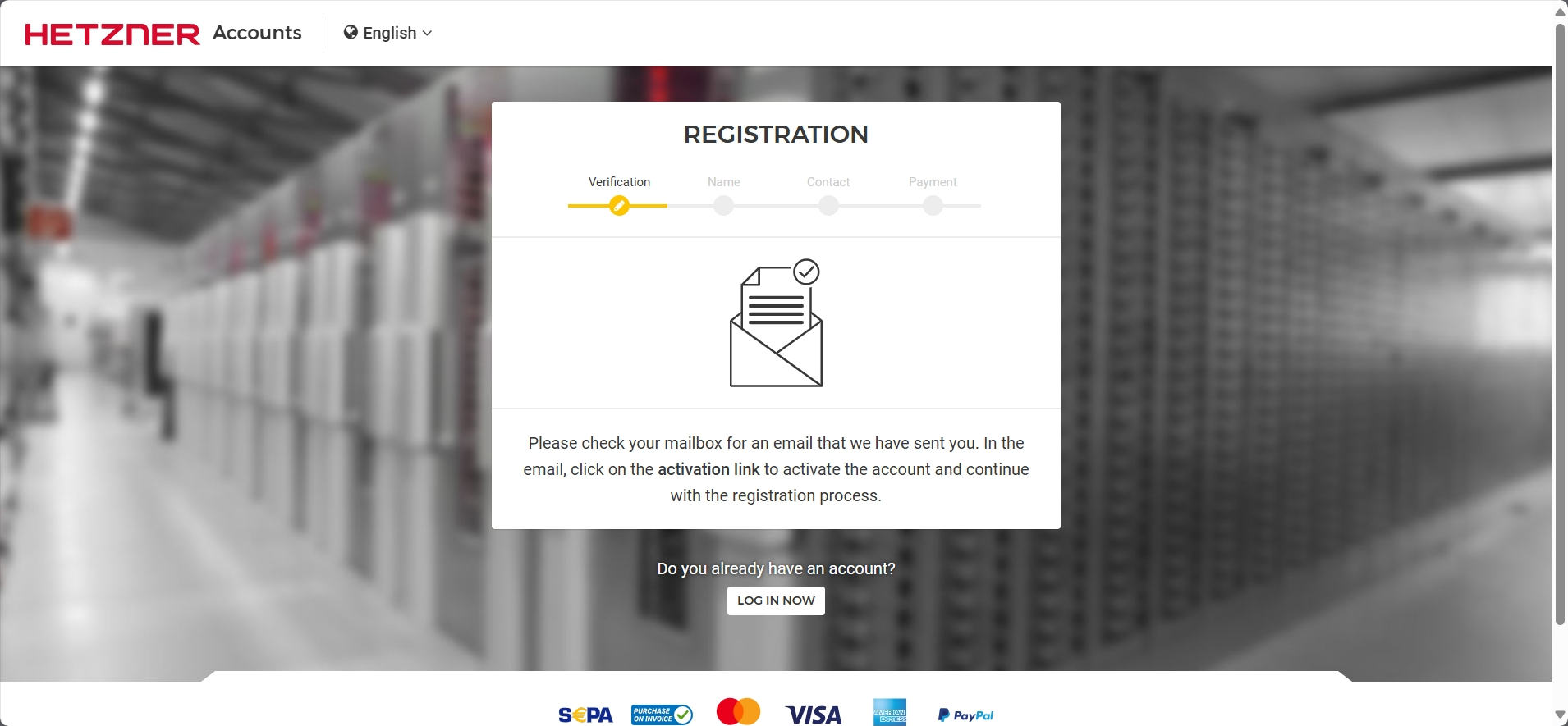 screenshot of the Hetzner registration process