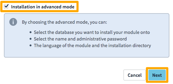screenshot of the WordPress installation options