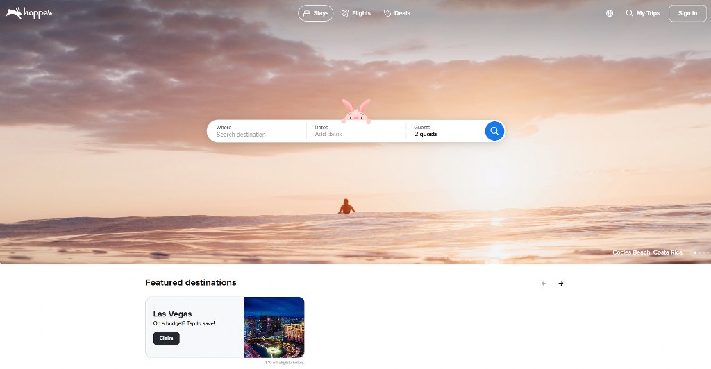 Hopper's website homepage.
