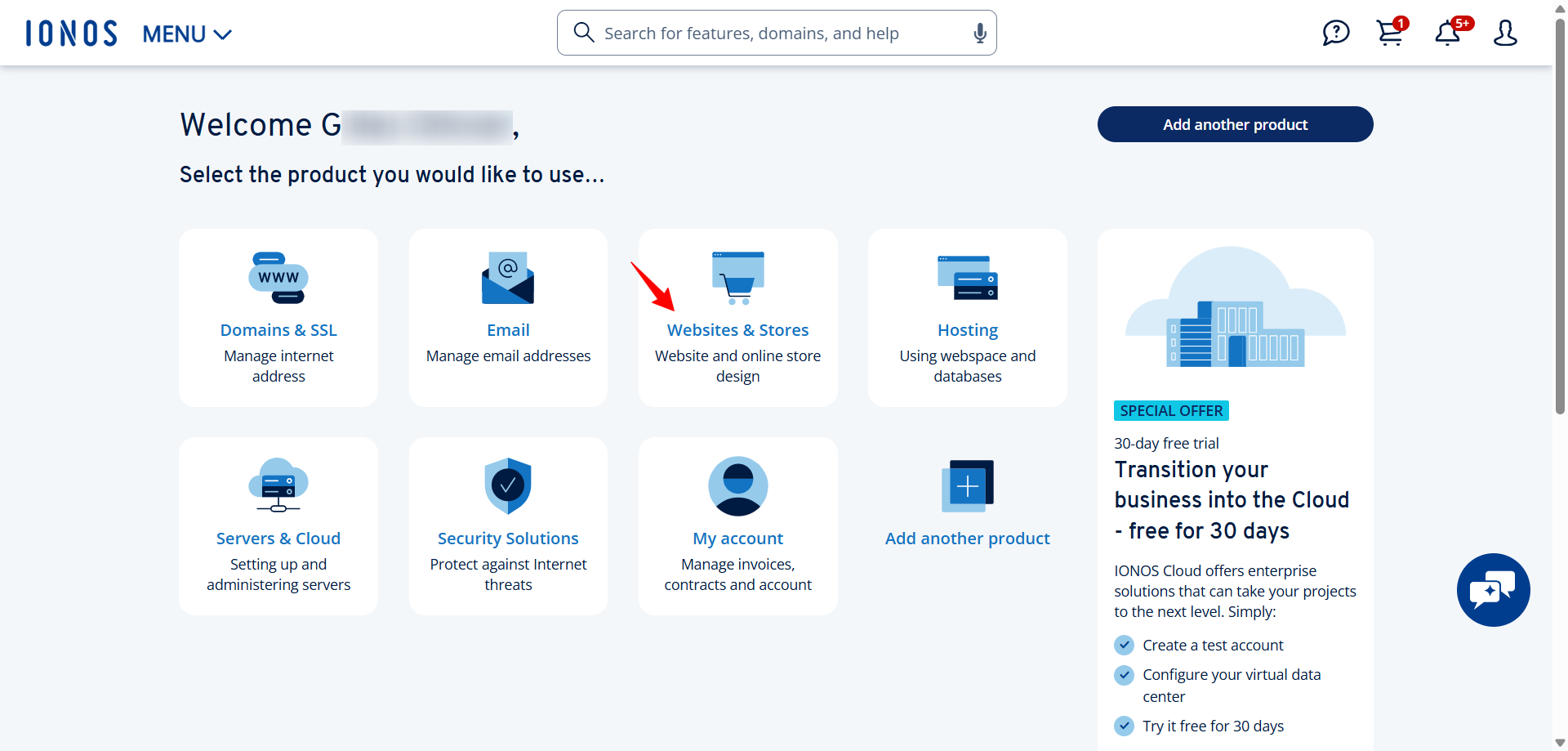 screenshot of IONOS
