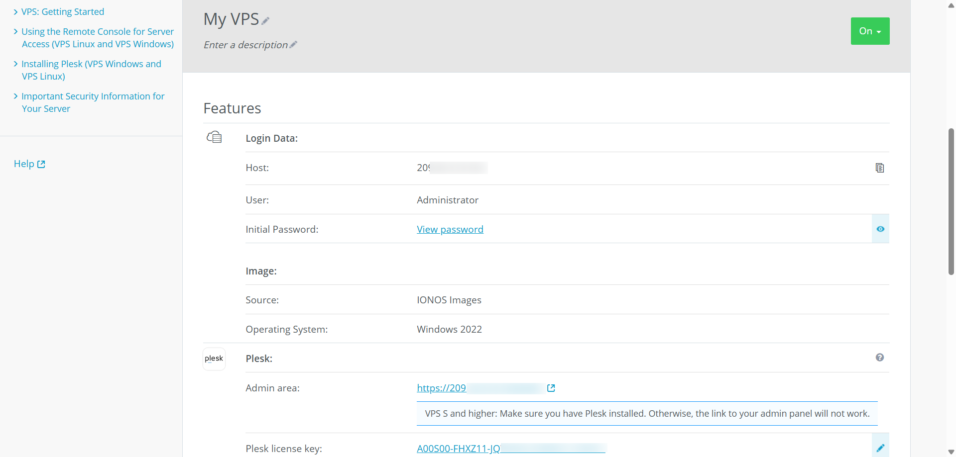 screenshot of VPS configurations
