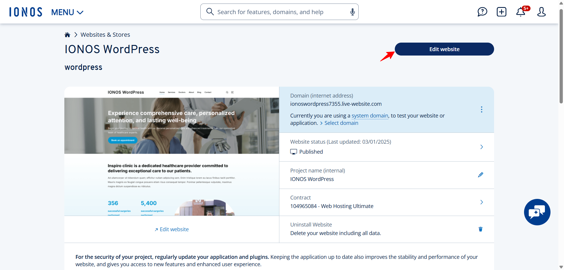 screenshot of IONOS