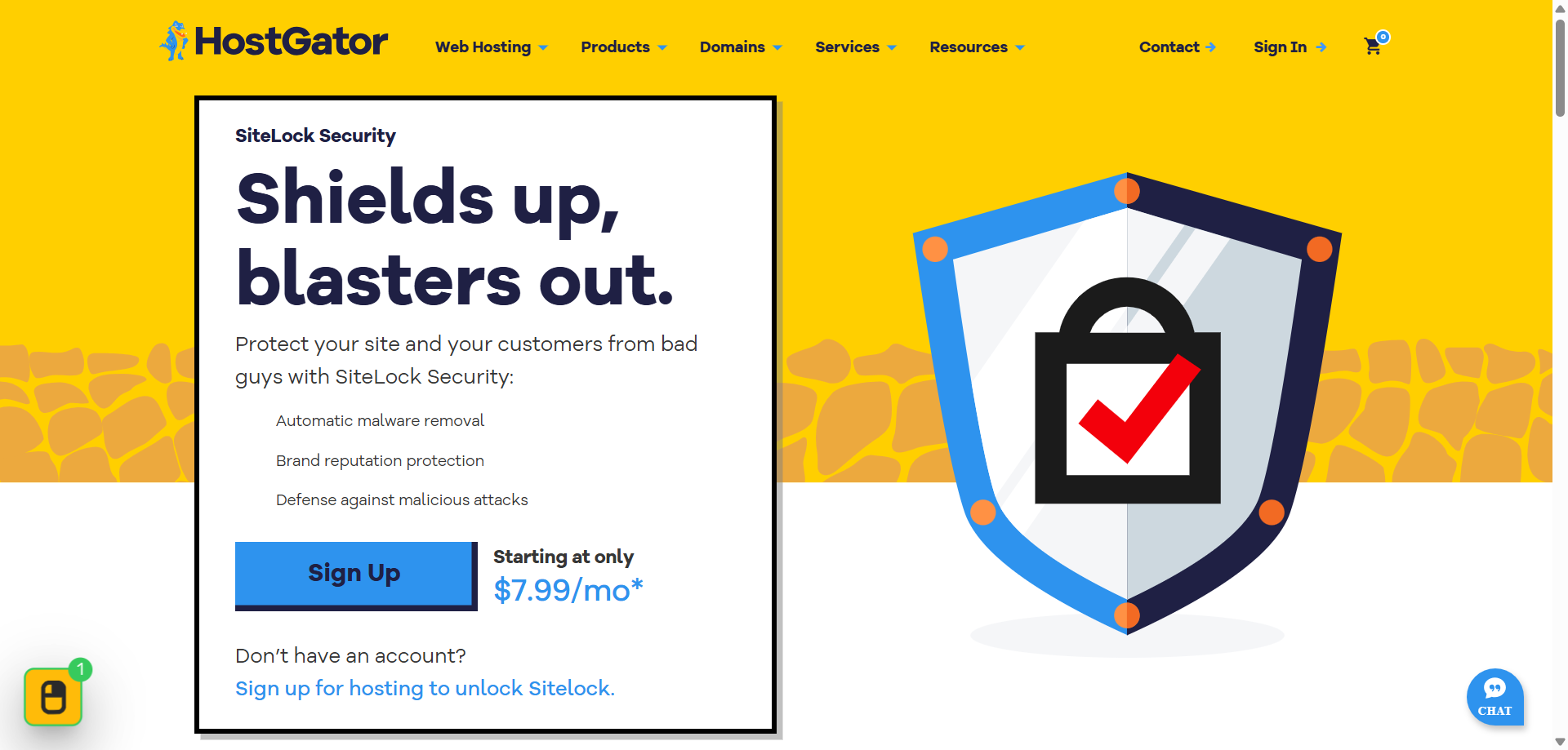 screenshot of HostGator's Sitelock Security