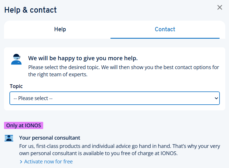 screenshot of IONOS Help page