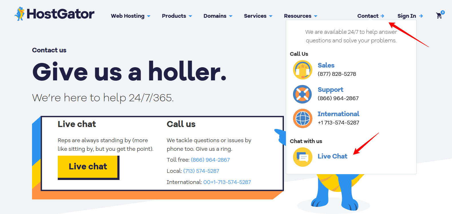 screenshot of Hostgator Livechat button