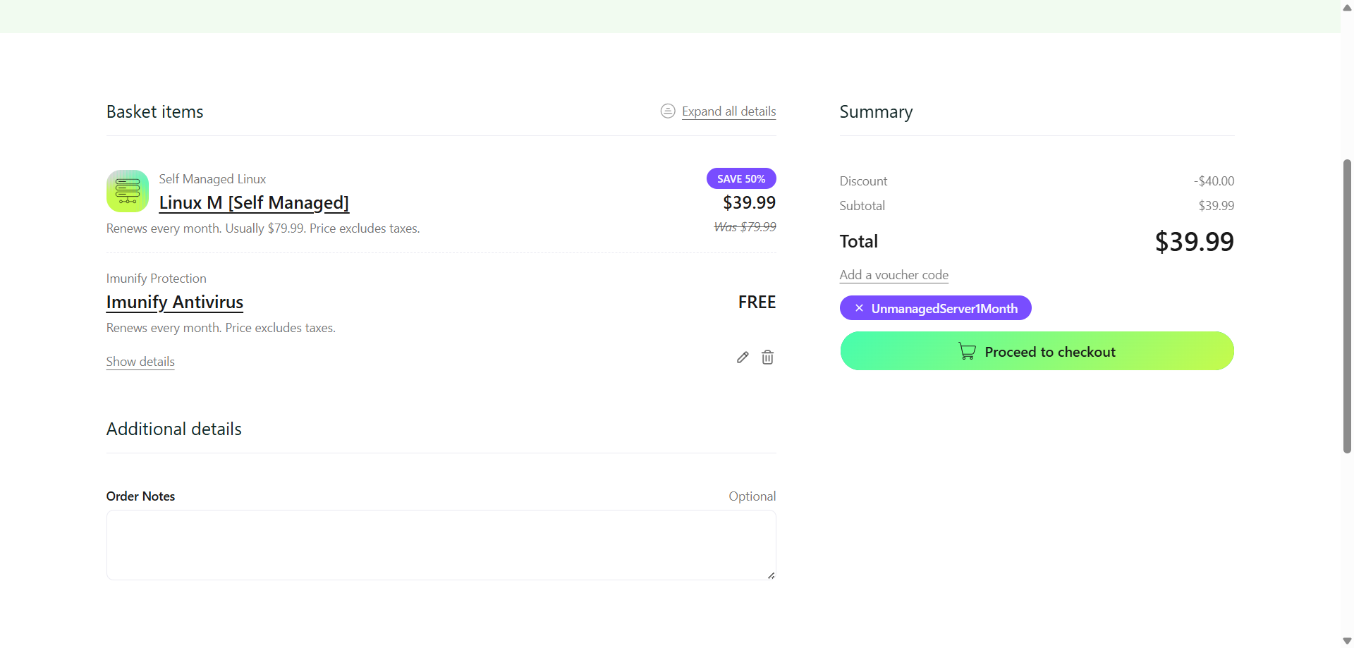 screenshot of Hosting.com checkout