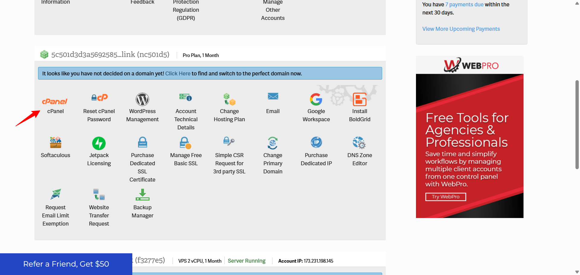 screenshot of cPanel icon