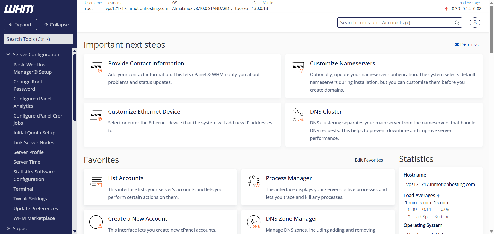 screenshot of WHM panel