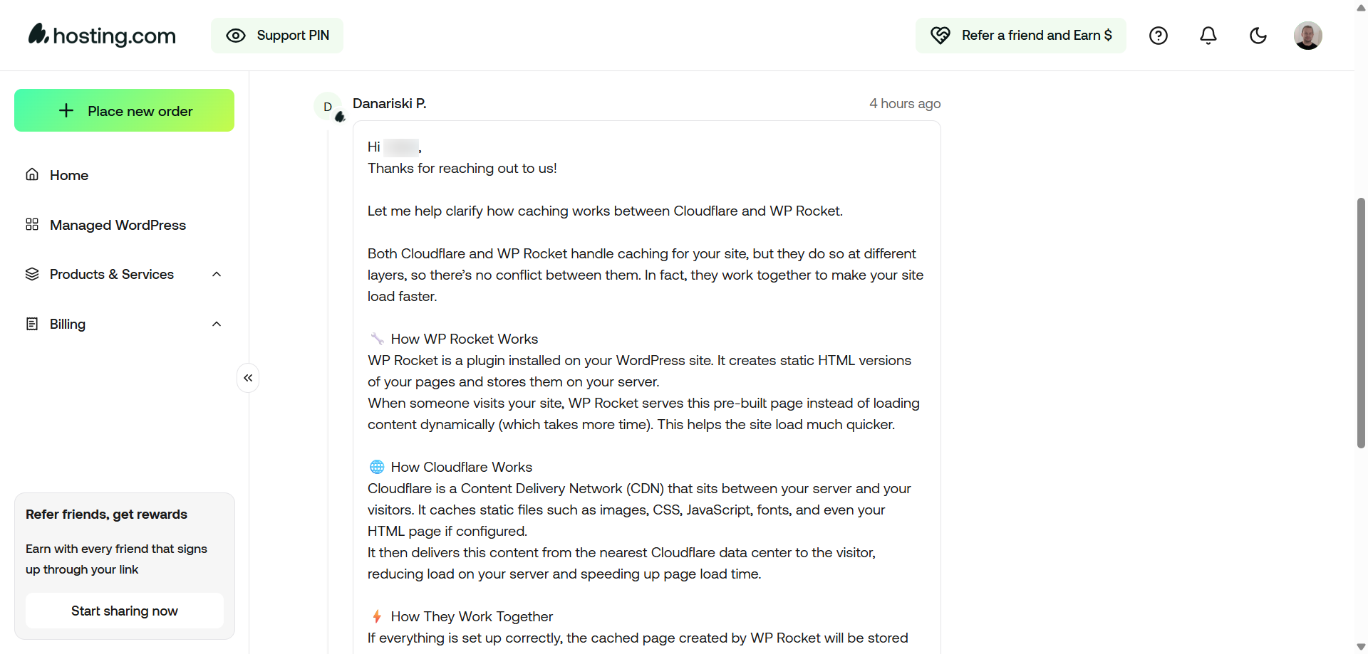 screenshot of ticket response