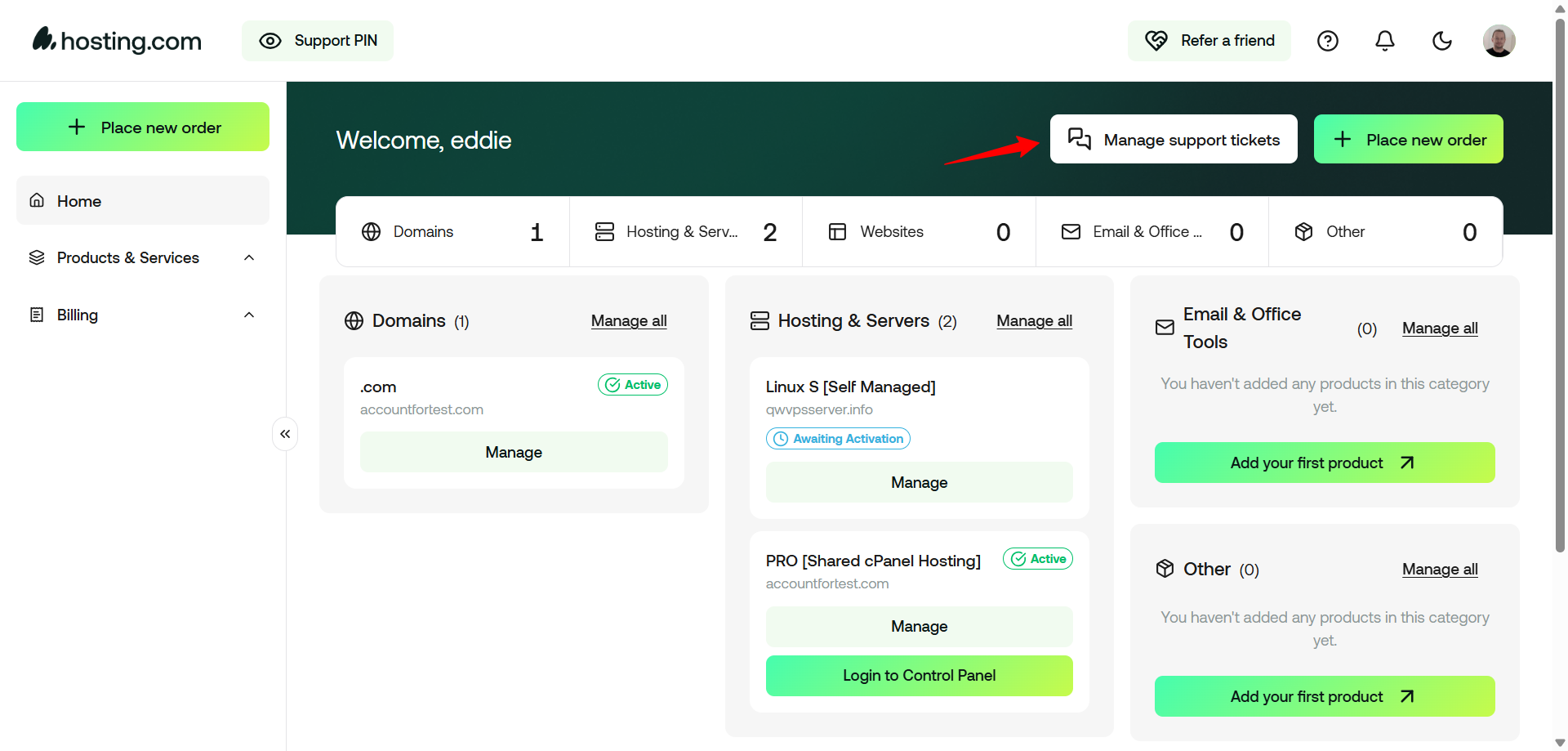 screenshot of Hosting.com 
