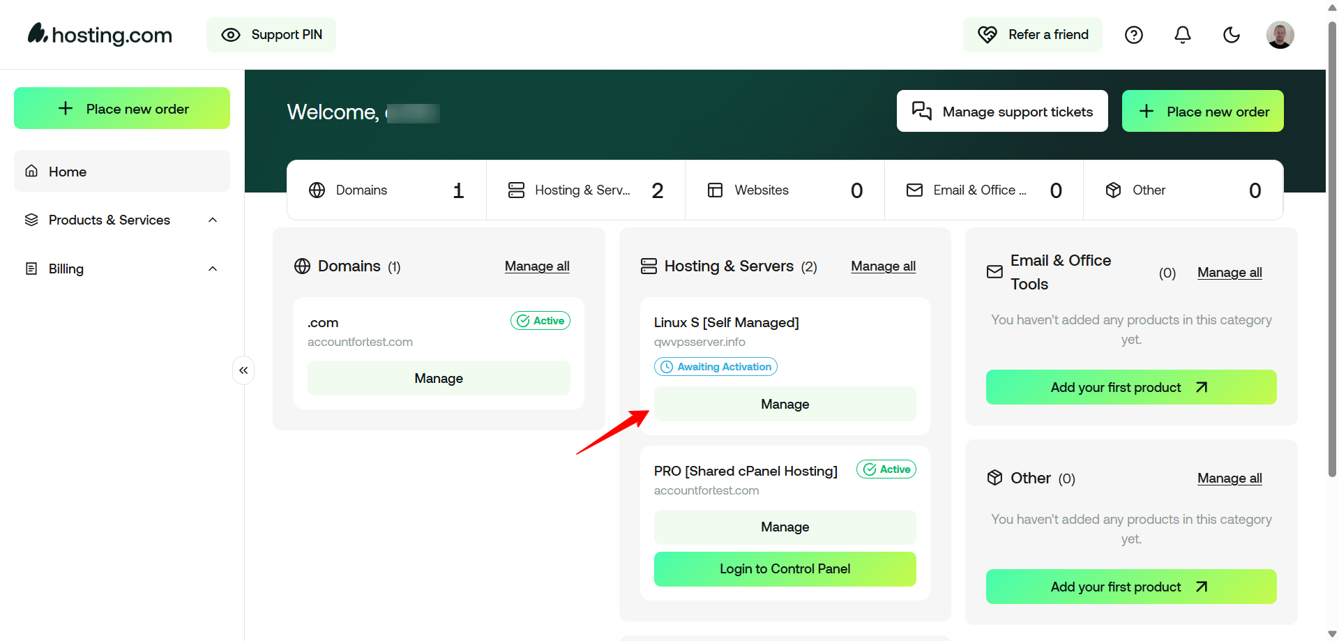 screenshot of Hosting.com 