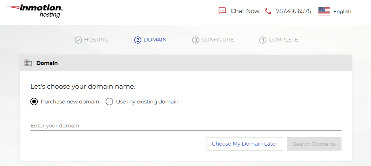 screenshot of InMotion Hosting Domain menu