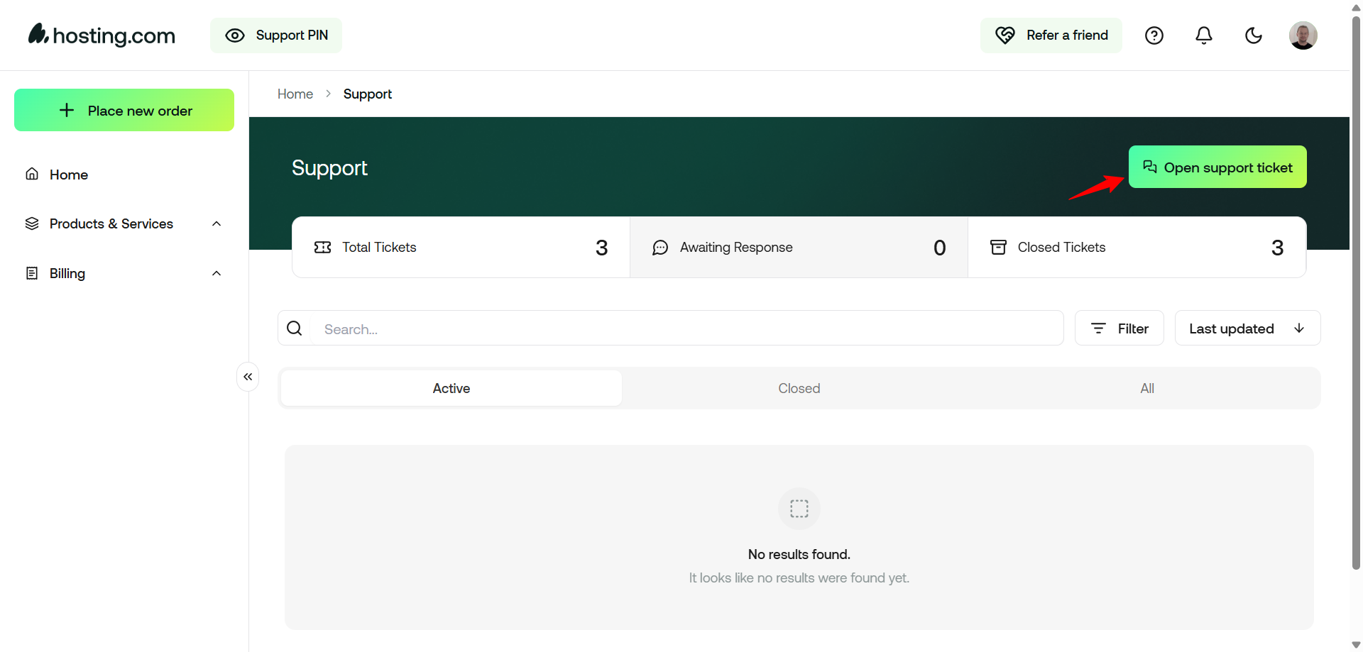 screenshot of Hosting.com 