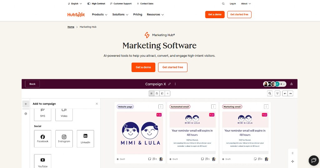 HubSpot marketing Hub's website.