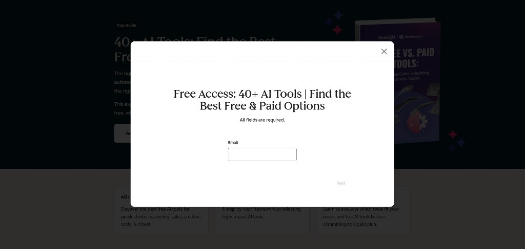 HubSpot's 40+ AI Tools Guide sign up page.