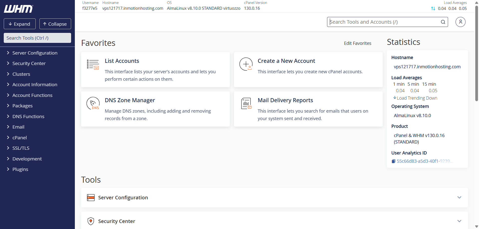 screenshot of WHM panel