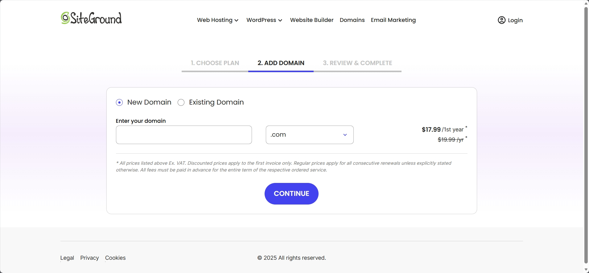 screenshot of Siteground