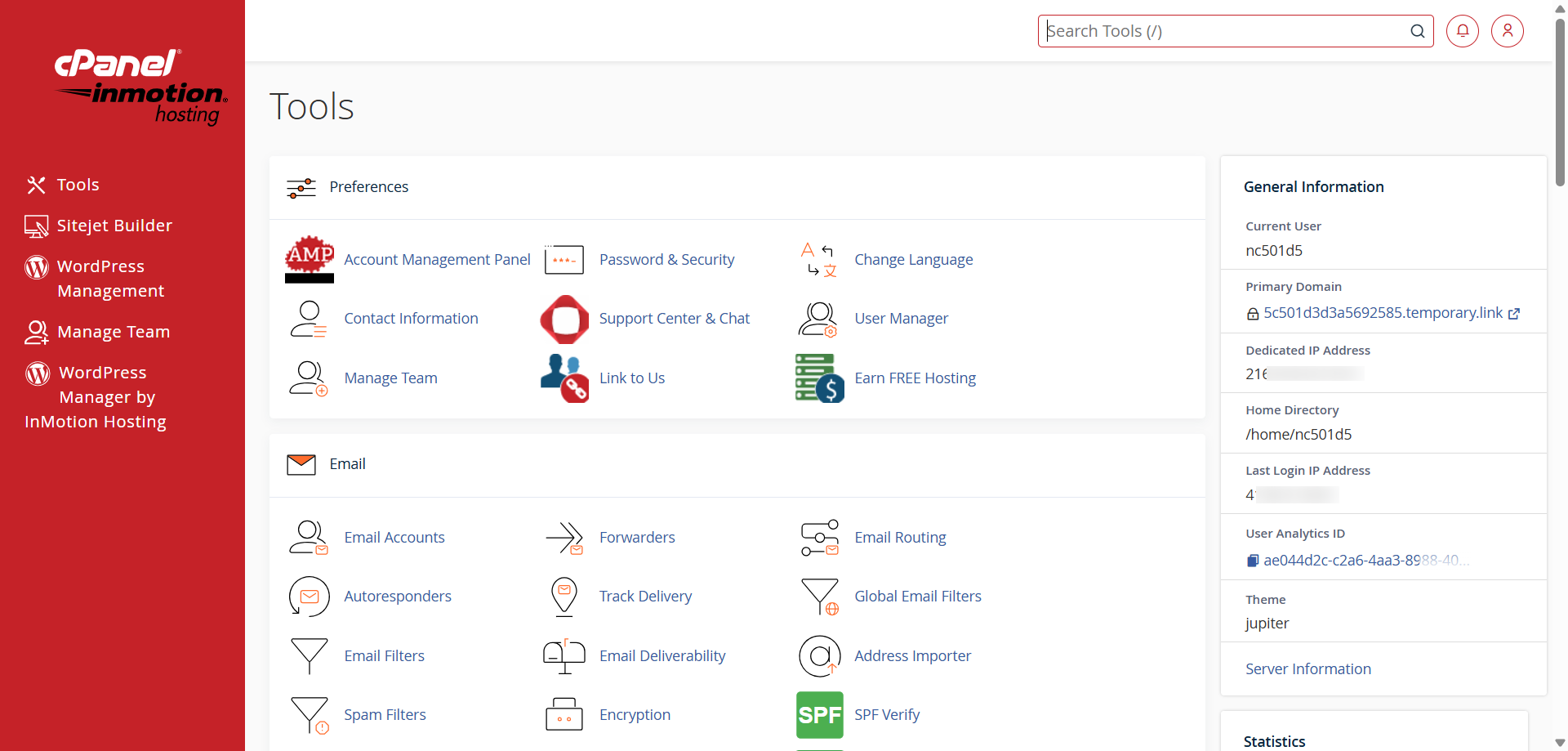 screenshot of cPanel