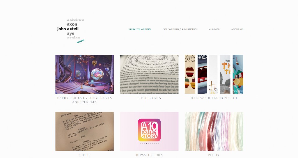 John Axtell's website homepage.