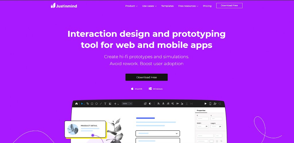 Justinmind's homepage.