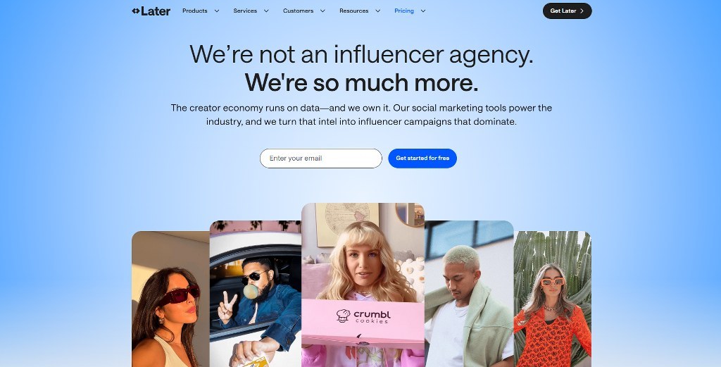 Later's website homepage.