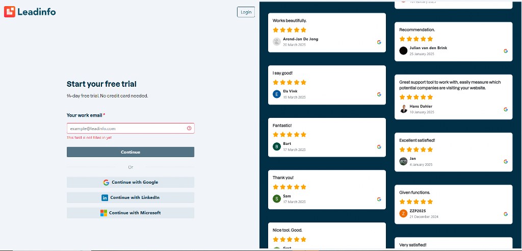 Leadinfo's sign-up form.