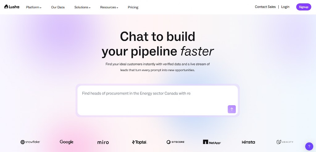 Lusha's website homepage.