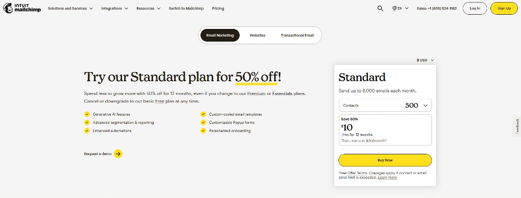 Mailchimp's pricing page.