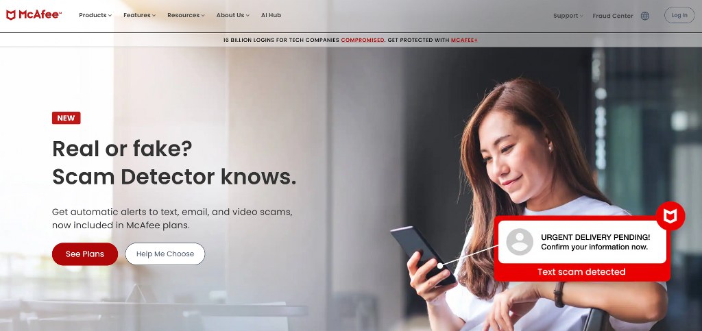 McAfee's website homepage.