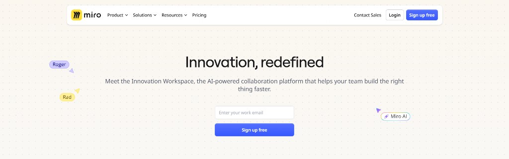 Miro's website homepage.