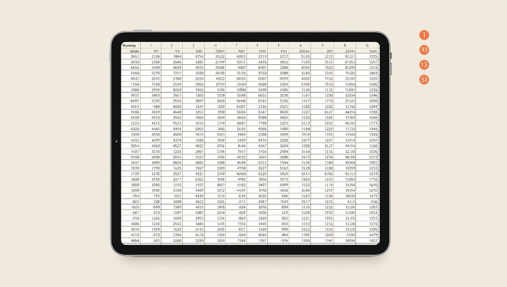 Mockup of a spreadsheet with numerical data and grid lines.