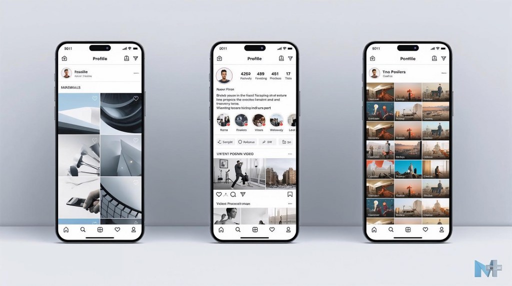 Mockups of different social media platforms displayed on phone.