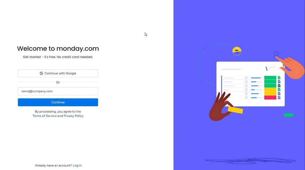 Monday.com sign up page