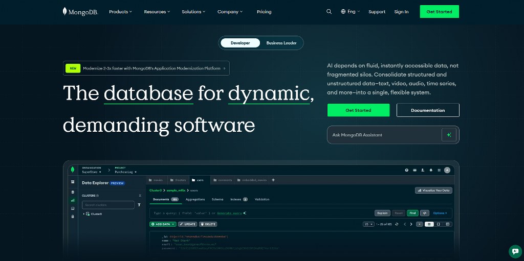 MongoDB's website homepage.