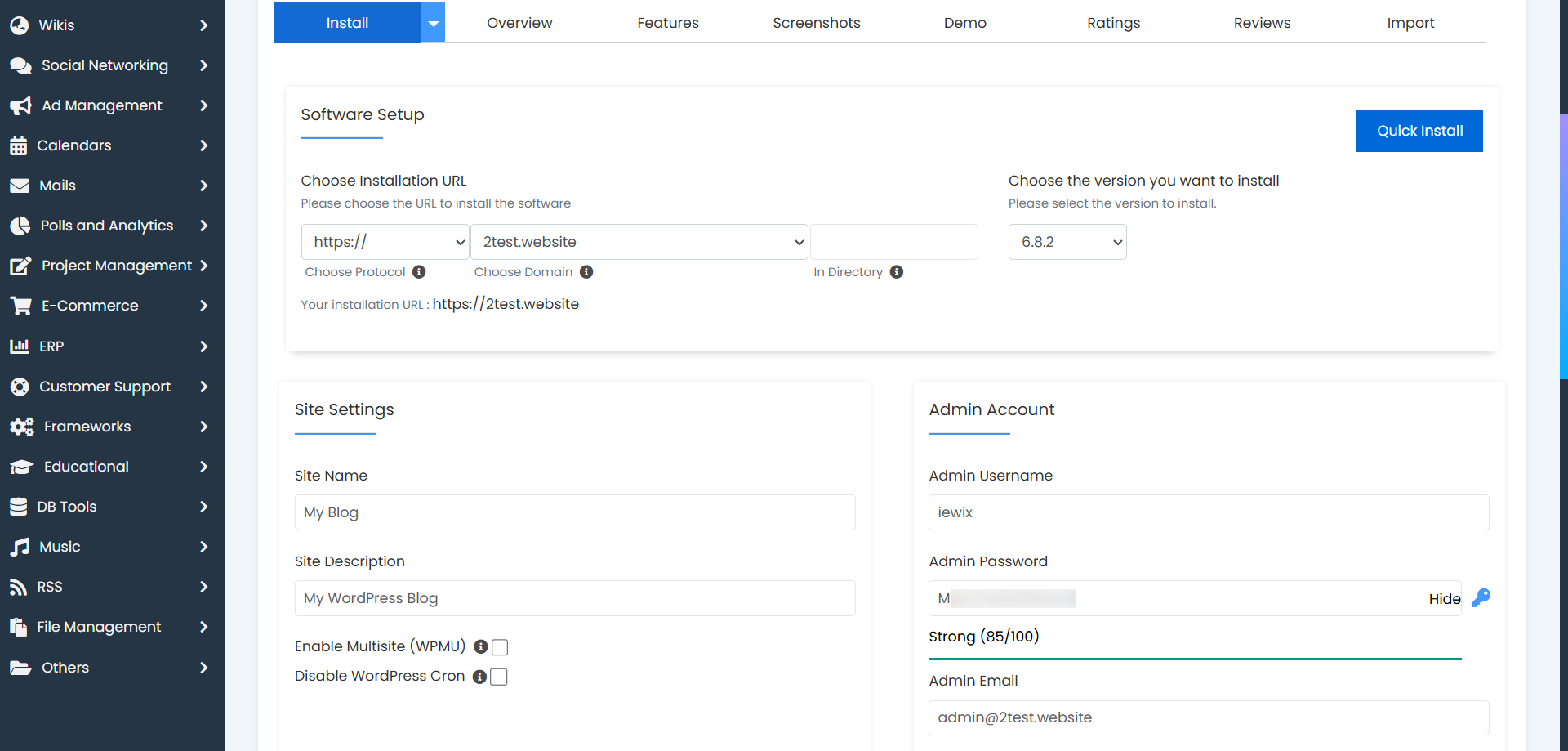 screenshot of WordPress Installer