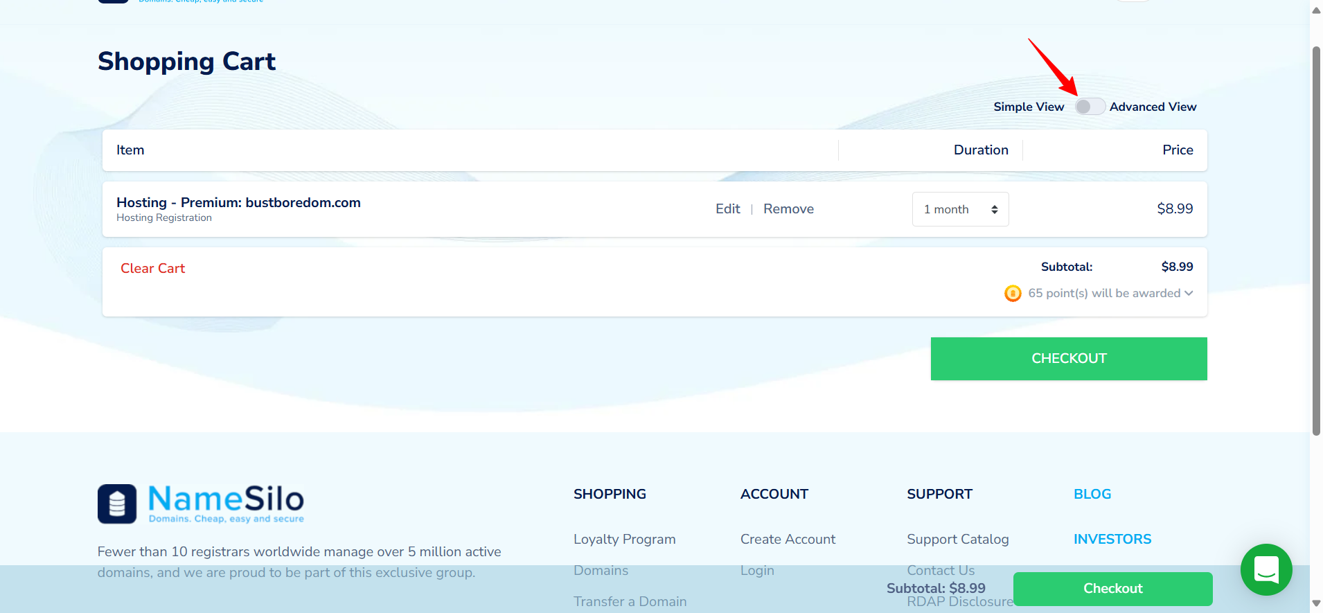 screenshot of Simple/Advanced View