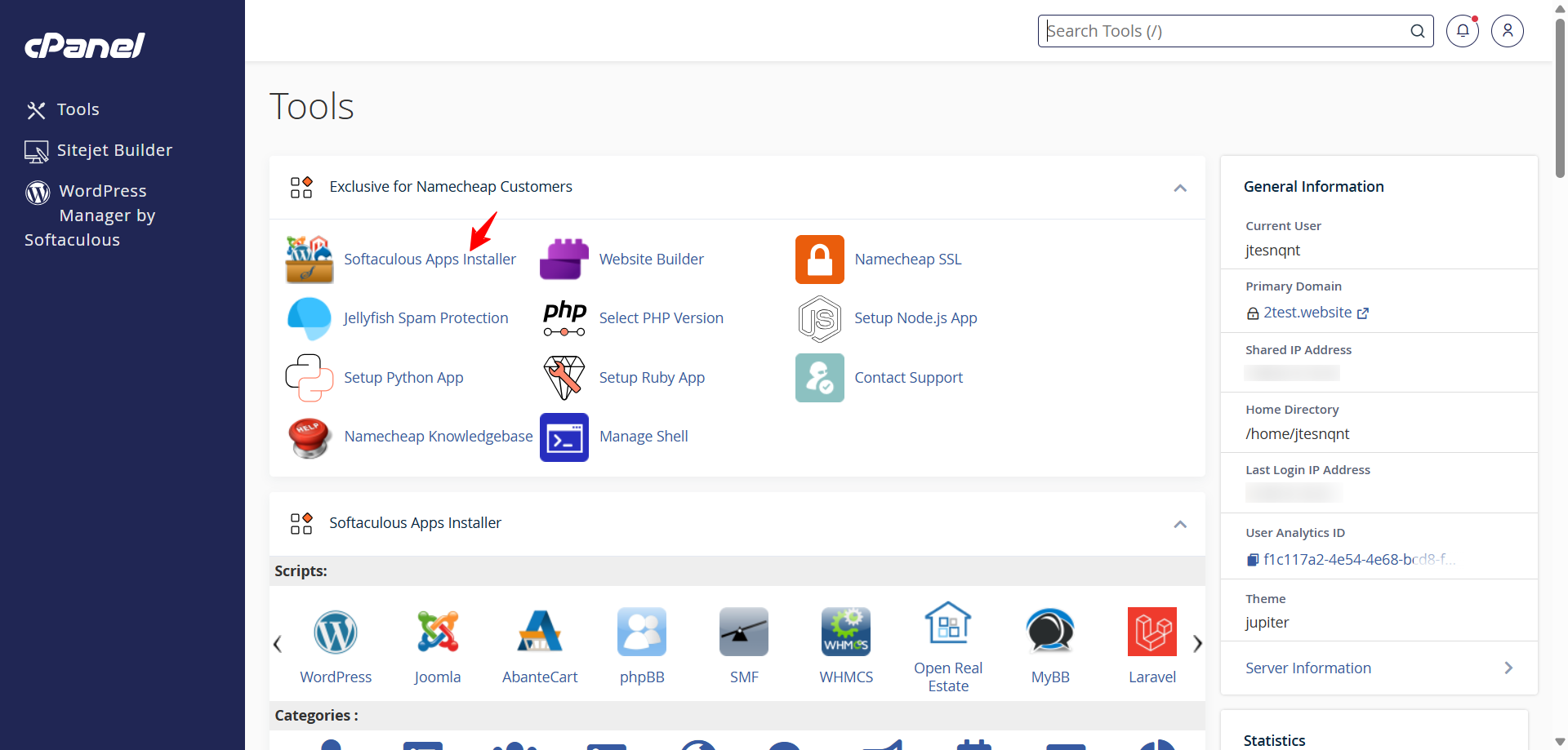 screenshot of “Softaculous Apps Installer” button